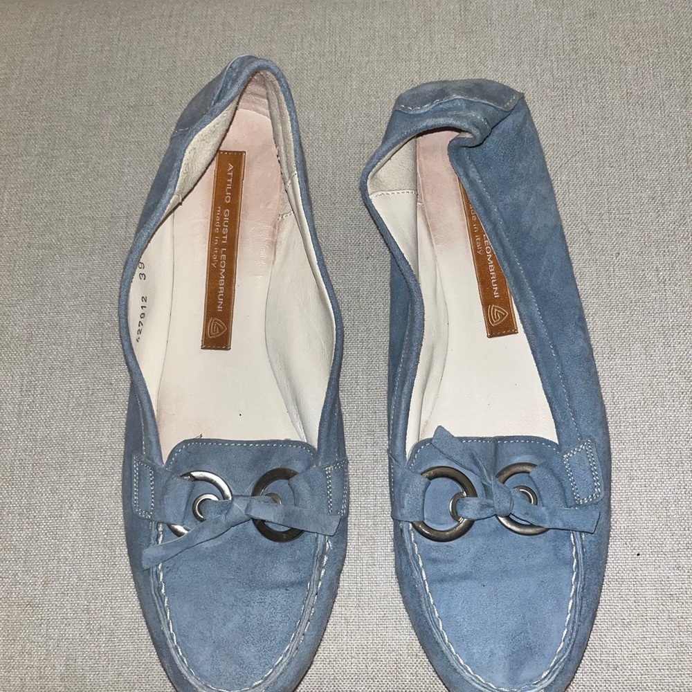 Attilio Giusti Leombruni AGL Light Blue Suede Driving Loafers Size 39